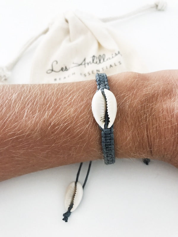 bracelet coquillage coton gris
