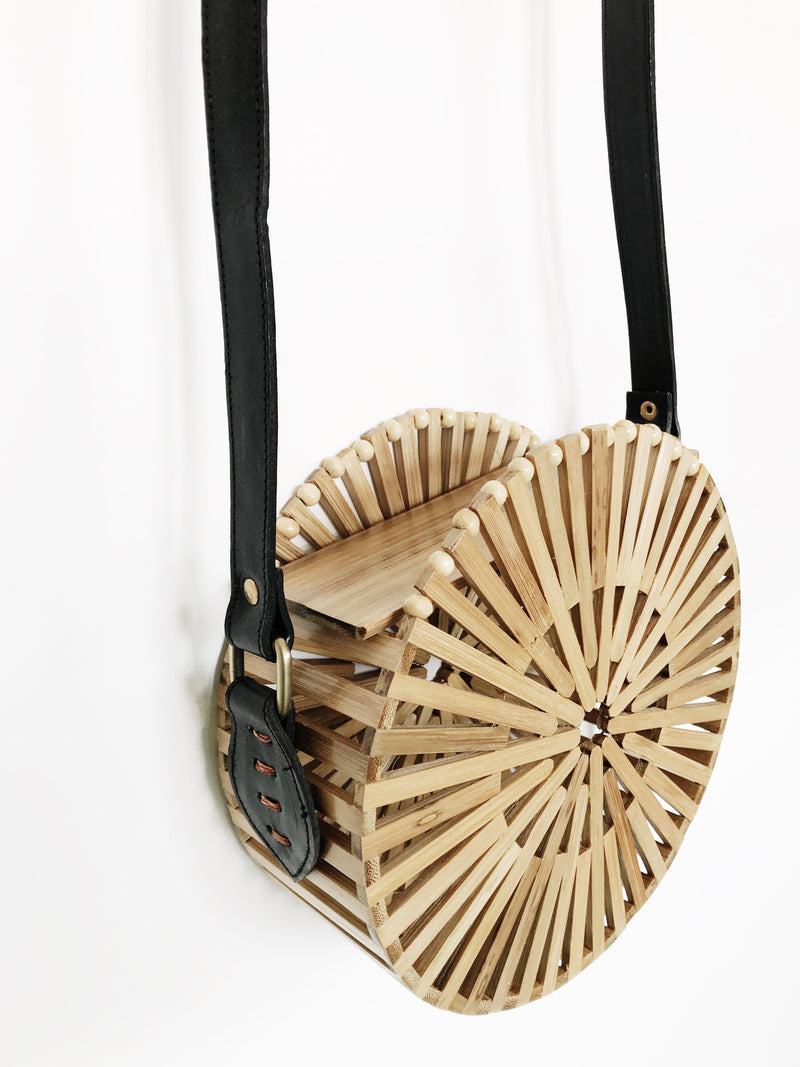 Sac rond en bamboo (cuir noir)